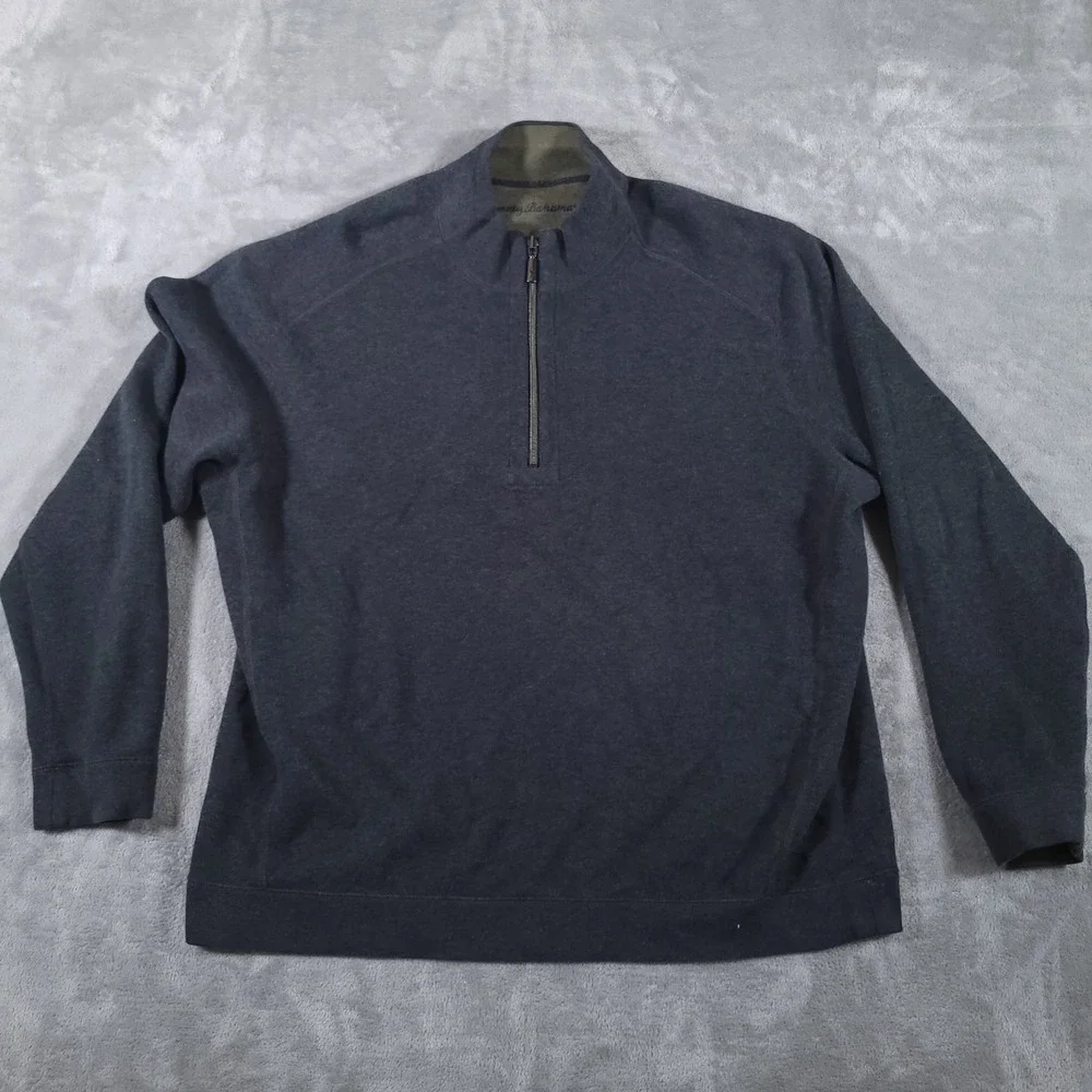 Tommy Bahama Sweater Mens XL Green Gray Reversible‎ Half Zip Pullover Casual